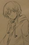  donten graphite_(medium) hair_tie hoodie iwakura_lain monochrome serial_experiments_lain short_hair solo traditional_media 