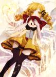  blush charlotte_(madoka_magica) drill_hair hair_ornament heart mahou_shoujo_madoka_magica pleated_skirt ruhino skirt star thighhighs tomoe_mami vertical-striped_legwear vertical_stripes yellow_eyes 