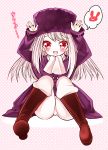  asada_tarou bad_id blush boots bunny child coat fang fate/stay_night fate/zero fate_(series) hat illyasviel_von_einzbern pants rabbit red_eyes sakiyo_cake scarf sitting solo white_hair young 