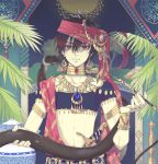  arabian_clothes armband bad_id black_hair coin crop_top earrings enk hookah jewelry judal leaf magi_the_labyrinth_of_magic male midriff neck_ring necklace red_eyes snake solo 