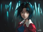  bamboo_forest black_hair blue_eyes forest fur_trim jacket japanese_clothes kara_no_kyoukai kazakami_yuu kimono lips nature portal red_jacket ryougi_shiki short_hair solo type-moon 