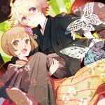  blonde_hair butterfly carrying green_eyes hoo huang_baoling ivan_karelin japanese_clothes lowres male princess_carry purple_eyes short_hair tiger_&amp;_bunny violet_eyes 