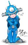  blue_eyes blush bodysuit cosplay cyberpunk ghost_in_the_shell gloves kneeling mecha_musume otaku paw_pose personification plugsuit robot science_fiction shintama tachikoma 