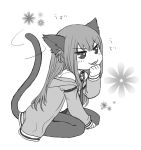  animal_ears cat_ears cat_tail chibi jacket kemonomimi_mode legwear_under_shorts makise_kurisu monochrome necktie pantyhose shorts sitting steins;gate tail wariza youne 