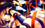  artist_request ass breasts cleavage copyright_request erect_nipples halloween happy_halloween highres naked_ribbon nekou_izuru pointy_ears ribbon solo source_request star wings wink 