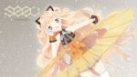  animal_ears bare_shoulders blonde_hair blue_eyes character_name headset open_mouth poreuping seeu skirt smile solo vocaloid 