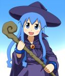  blue_hair cosplay goriate halloween hat ikamusume long_hair open_mouth shinryaku!_ikamusume staff tentacle_hair witch witch_hat 