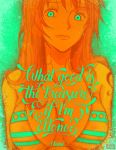  bikini green_eyes long_hair nami onepiece orange_hair portrait quote stripped_bikini 