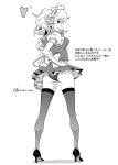  ass braid chain chains hand_on_hip hasegawa hasegawa_keita heart high_heels highres hips izayoi_sakuya legs looking_back maid_headdress monochrome panties pantyshot pantyshot_(standing) pocket_watch shoes short_hair solo thigh-highs thighhighs touhou twin_braids underwear watch zettai_ryouiki 