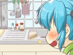 blush hatsune_miku kitchen ladle nekomura_otako open_mouth sink spatula track_suit vocaloid 