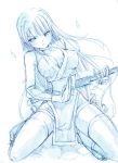  blush breasts cleavage dead_or_alive highres kasumi kodachi long_hair mayo_riyo monochrome petals rough short_sword sketch solo sword thigh-highs thighhighs weapon 