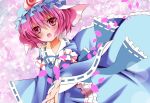  bad_id breasts bubble cherry_blossoms ghost hat japanese_clothes nekosugiayana open_mouth petals pink_eyes pink_hair saigyouji_yuyuko short_hair solo touhou triangular_headpiece 
