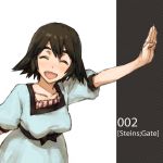  closed_eyes collarbone dress eyes_closed open_mouth outstretched_hand shiina_mayuri shoe-ji short_hair smile solo steins;gate 