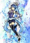  aqua_(kingdom_hearts) bare_shoulders black_legwear blue_eyes blue_hair detached_sleeves keyblade kingdom_hearts kingdom_hearts_birth_by_sleep omito short_hair solo thighhighs 