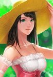  bra_strap frills gotgituey green_eyes hat long_hair original straw_hat 