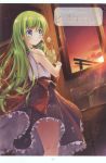  absurdres apron blue_eyes cooking green_hair hair_tubes highres kneepits kochiya_sanae long_hair miyase_mahiro pot sleeveless solo touhou window 