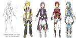  blonde_hair blue blue_hair boots faceless finding_eden fingerless_gloves gloves official_art project_bc purple purple_hair red red_hair redhead sketch yellow 