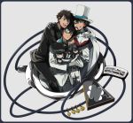  aruta1412 black_hair blue_eyes cape character_doll character_name detective_conan formal gloves grin hat kaito_kid kuroba_kaitou male meitantei_conan monocle mouth_hold multiple_boys multiple_persona smile suit top_hat white_gloves 