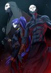  assassin_(fate/zero) blue_hair breasts dark_skin fate/stay_night fate/zero fate_(series) female_assassin_(fate/zero) is_ii jewelry knife mask multiple_boys multiple_persona necklace ponytail skull_mask underboob 