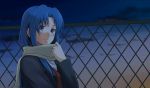  blue_hair coat fence kawashima_ami long_hair purple_eyes scarf school_uniform toradora! violet_eyes 