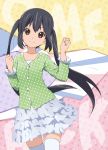  brown_eyes clenched_hands errant frilled_skirt frills gathers k-on! long_hair looking_at_viewer nakano_azusa payot polka_dot skirt smile star thigh-highs thighhighs twintails white_legwear zettai_ryouiki 