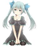  aqua_eyes aqua_hair bad_id dress hatsune_miku head_tilt heart heart-shaped_pupils jewelry long_hair necklace pantyhose seiza sitting solo symbol-shaped_pupils translated twintails vocaloid world_is_mine_(vocaloid) yamasuta 