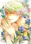 ashinomoto blonde_hair flower ivan_karelin male purple_eyes short_hair solo tiger_&amp;_bunny violet_eyes 