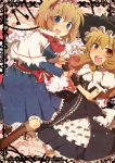  alice_margatroid aoi_(annbi) blonde_hair blue_eyes braid capelet dress fingerless_gloves gloves hairband hand_holding hat holding_hands kirisame_marisa long_hair multiple_girls open_mouth short_hair single_braid touhou witch witch_hat yellow_eyes 