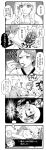  4koma apron bad_food braid comic curry dreaming eating food genderswap hanamura_yousuke highres long_image monochrome narukami_yuu persona persona_4 pudding sleeping table tall_image translated translation_request tsukito_(leaf_moon82) twin_braids vomit 