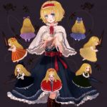  alice_margatroid blonde_hair blue_eyes bow capelet doll dress hair_bow hairband lance lips lipstick makeup polearm sash shanghai shanghai_doll short_hair solo string touhou weapon yujup 