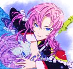  blue_eyes epaulettes high_res highres jewelry long_hair ohara_akinage pink_hair reflection ring shoujo_kakumei_utena smile solo sword tenjou_utena weapon 