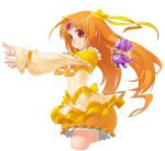  1girl bow bubble_skirt circlet cropped_legs cure_muse cure_muse_(yellow) dress fairy_tone hair_ribbon heart long_hair magical_girl orange_hair precure red_eyes ribbon shirabe_ako smile suite_precure takoyaki_neko-san yellow yellow_dress 