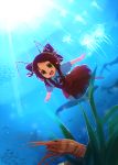  alternate_color alternate_element antennae bad_id bow brown_eyes cirno dress ebiebiebio fairy hair_bow jellyfish looking_at_viewer open_mouth outstretched_arms red_dress red_hair redhead ribbon short_hair shrimp smile spread_arms touhou underwater 