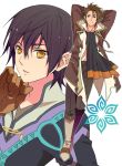  alvin_(tales_of_xillia) black_hair brown_eyes brown_hair gloves jude_mathis male mike_(1-3) multiple_boys scarf smile tales_of_(series) tales_of_xillia white_background xillia_symbol yellow_eyes 