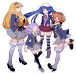  :&lt; black_legwear blonde_hair blue_eyes blue_hair brown_hair cornelia_(umineko) dlanor_a_knox drill_hair furudo_erika gertrude glasses hairband hat long_hair looking_at_viewer mary_janes multiple_girls necktie niso purple_hair red_eyes school_uniform shoes short_hair simple_background striped striped_legwear thighhighs umineko_no_naku_koro_ni uniform wavy_mouth zettai_ryouiki 