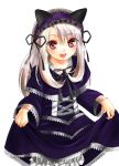 amayofuu animal_ears cat_ears dress fate/stay_night fate_(series) illyasviel_von_einzbern long_hair red_eyes ribbon silver_hair skirt_hold solo white_hair 