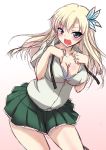  blue_eyes blush boku_wa_tomodachi_ga_sukunai breasts butterfly_hair_ornament cleavage gradient gradient_background hair_ornament kashiwazaki_sena long_hair looking_at_viewer open_mouth school_uniform sketch solo tsukishiro_kou undressing 