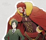  armor beard black_hair bob_cut cape facial_hair fate/stay_night fate/zero fate_(series) green_eyes height_difference male multiple_boys necktie petting red_hair redhead rider_(fate/zero) short_hair size_difference waver_velvet yun_(neo) 