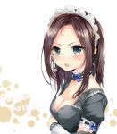 bow breasts brown_hair choker cleavage crossed_arms face long_hair maid_headdress momoko_(momopoco) open_mouth ribbon solo sudden_attack 