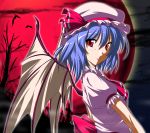  bat_wings blue_hair hat nori_tamago red_eyes remilia_scarlet short_hair solo touhou wings 