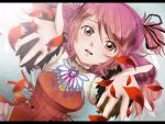  brown_eyes cheria_barnes jewelry outstretched_hand petals pink_hair rakkyo_01 short_hair smile solo tales_of_(series) tales_of_graces tears 