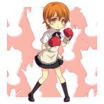  : apron blush_stickers boxing_gloves inami_mahiru kneehighs kouji_(campus_life) orange_eyes orange_hair skirt uniform working!! 