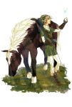  blonde_hair blue_eyes earrings epona fairy gloves highres horse instrument jewelry link male navi nintendo ocarina ocarina_of_time pointy_ears smile the_legend_of_zelda vient 