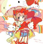  choker drawr hair_bow hair_ornament hair_ribbon hello_kitty hello_kitty_to_issho! long_hair nekomura_iroha open_mouth pink_hair ponytail rainbow ribbon shorts umbrella very_long_hair vocaloid 