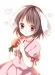  animal_ears brown_hair bunny_ears carrot heart holding inaba_tewi jewelry necklace open_mouth otototo purple_eyes solo touhou violet_eyes 