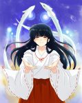  closed_eyes creature eyes_closed hakama highres inuyasha japanese_clothes kikyou_(inuyasha) long_hair miko outstretched_hand smile solo tears tennen_shiori wide_sleeves 