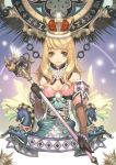 blonde_hair breasts brown_eyes cleavage copyright_request crown elaborate_frame light_smile long_hair olivia_(yh) solo unicorn wand 
