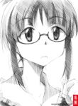  :&lt; akizuki_ritsuko glasses gofu idolmaster long_hair monochrome sketch solo traditional_media 