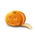  carving food fruit halloween jack-o'-lantern lowres mandarin mandarin_orange no_humans original simple_background smile 