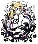  character_name detached_sleeves hair_ornament hair_ribbon hairclip japanese_clothes kagamine_len kagamine_rin ponytail project_diva project_diva_extend purple_eyes ribbon siblings tamura_hiro title_drop twins violet_eyes vocaloid 
